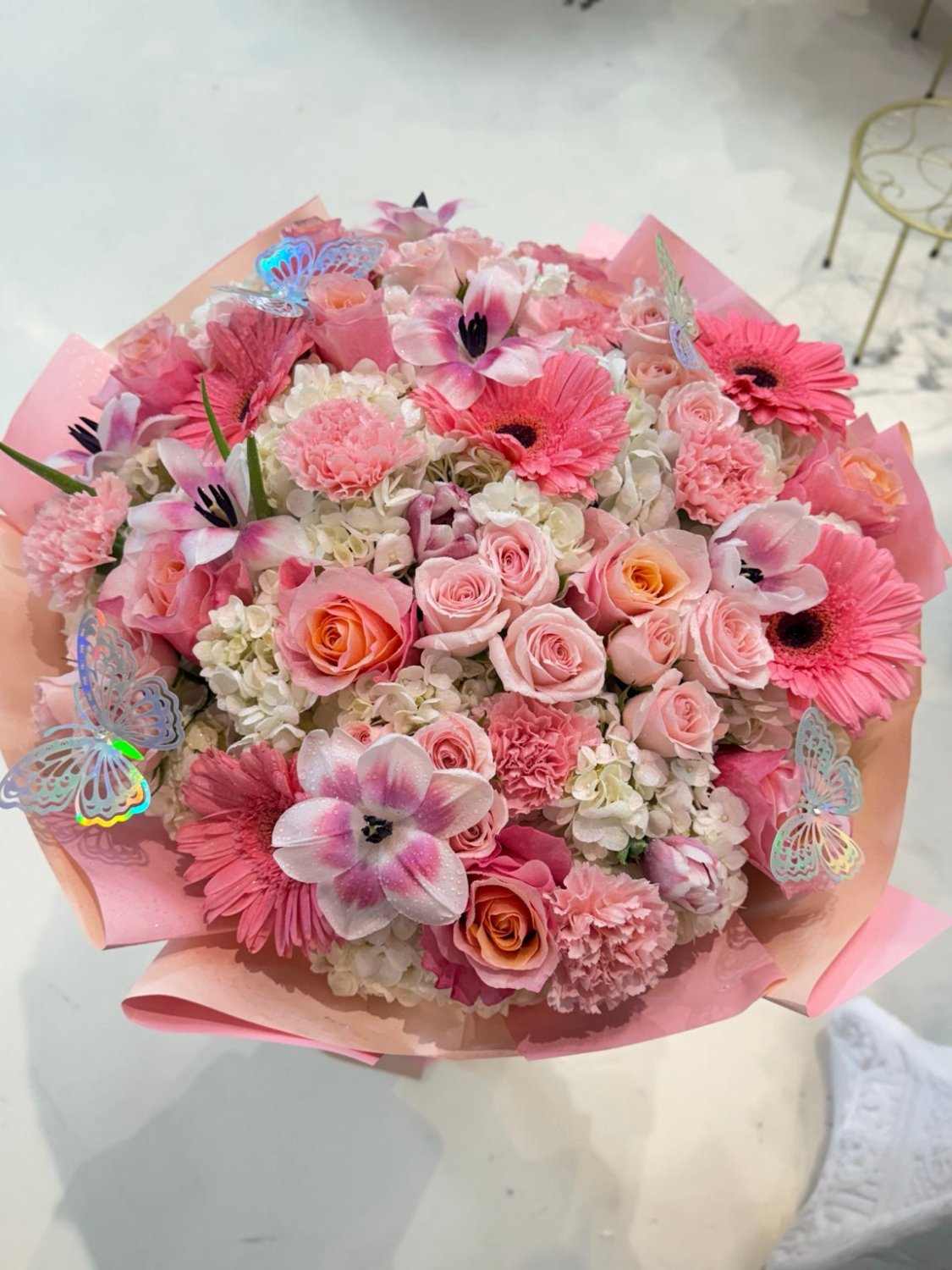 Blushing Butterfly Giant Flower Bouquet - 98 FLOWERS