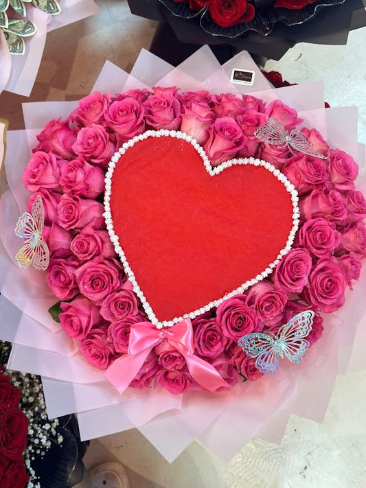 Burning Love Heart Bouquet - 98 FLOWERS