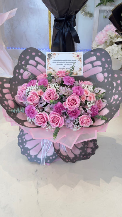 Butterfly Wing Rose Bouquet in Pink or Lavender - 98 FLOWERS