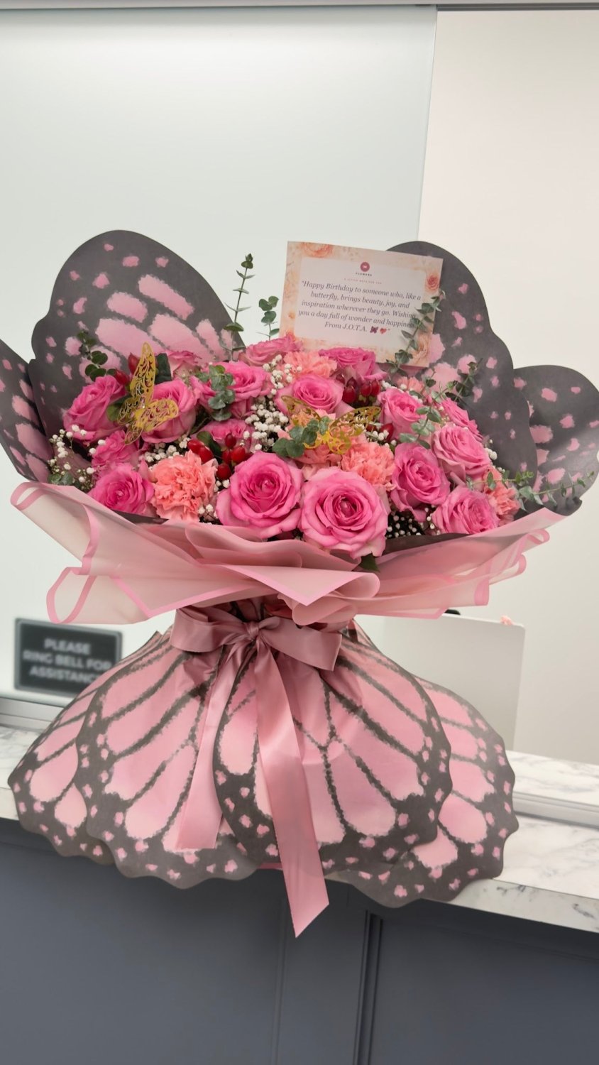 Butterfly Wing Rose Bouquet in Pink or Lavender - 98 FLOWERS