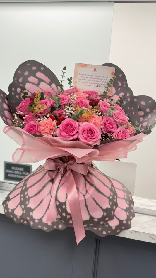 Butterfly Wing Rose Bouquet in Pink or Lavender - 98 FLOWERS