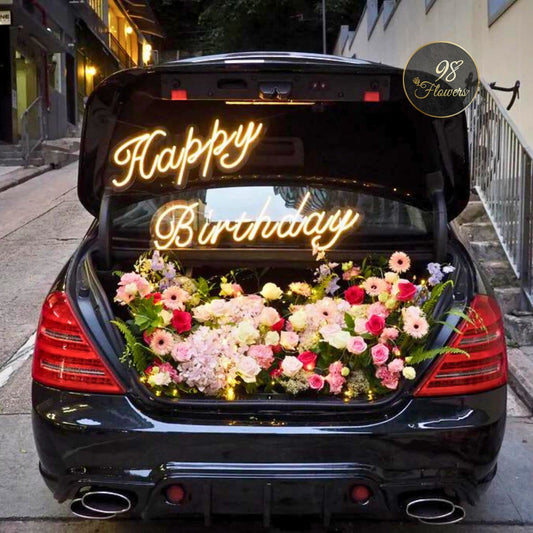 Car Trunk Radiance Birthday Bouquet - 98 FLOWERS