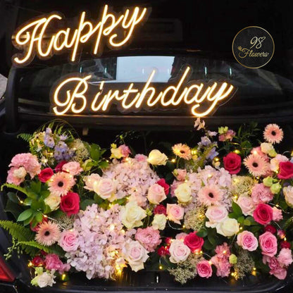 Car Trunk Radiance Birthday Bouquet - 98 FLOWERS