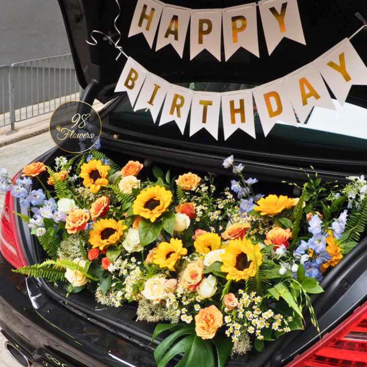 Car Trunk Sunflower Birthday Bouquet - 98 FLOWERS