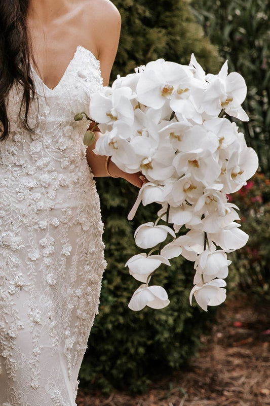 Cascading White Orchid Wedding Bouquet - 98 FLOWERS