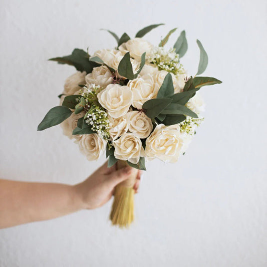 Champagne Rose Garden Wedding Bouquet - 98 FLOWERS