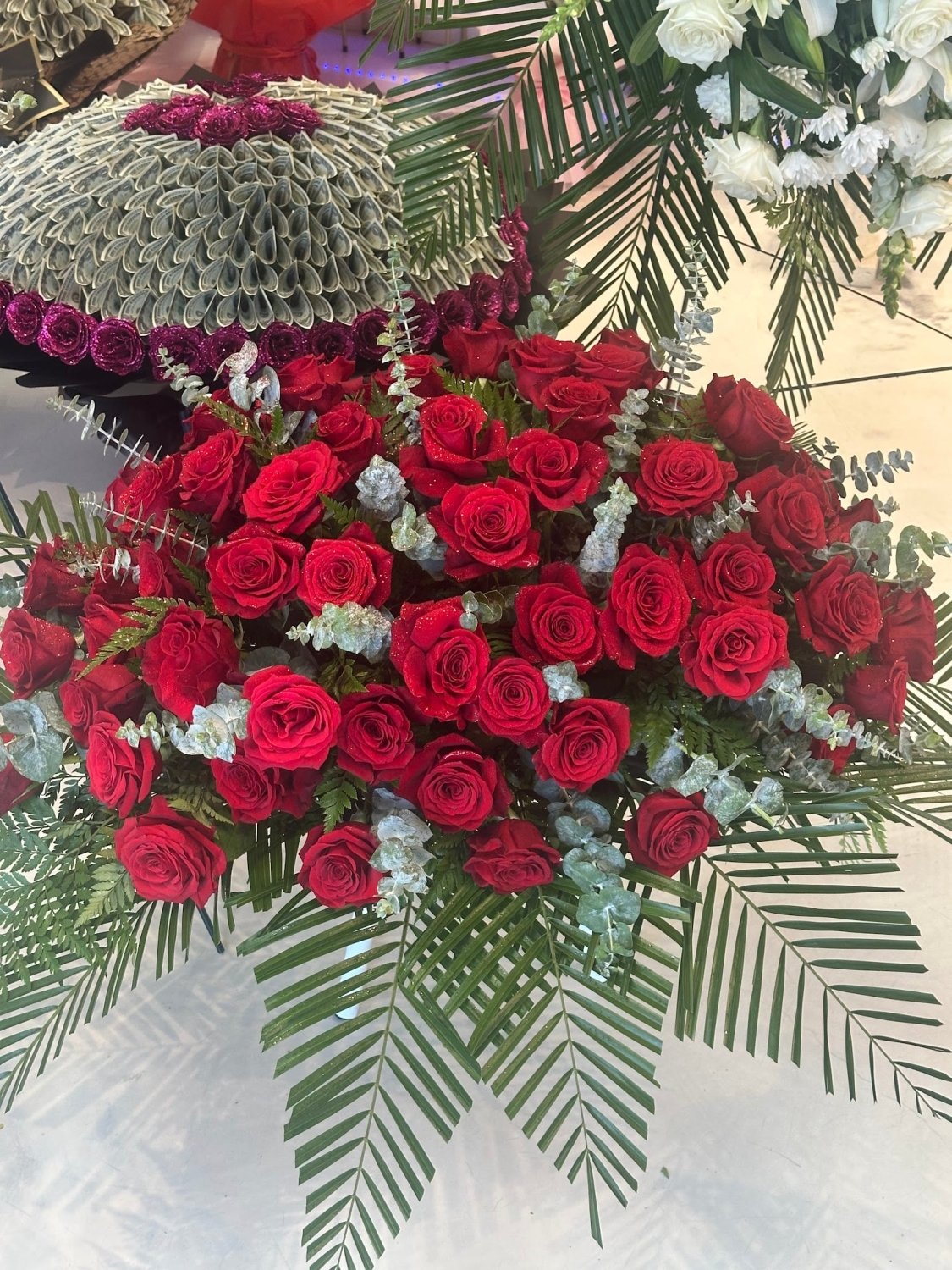 Classic Red Rose Casket Spray - 98 FLOWERS