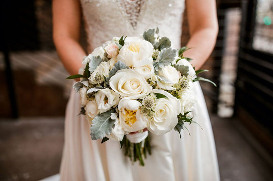 Classic White Garden Rose Bridal Bouquet - 98 FLOWERS