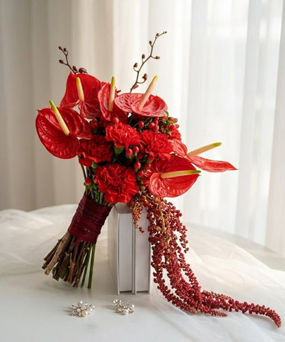 Crimson Elegance Bridal Bouquet - 98 FLOWERS