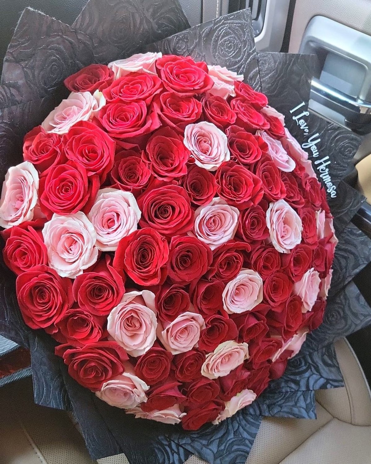 Crimson Embrace Heart Rose Arrangement - 98 FLOWERS