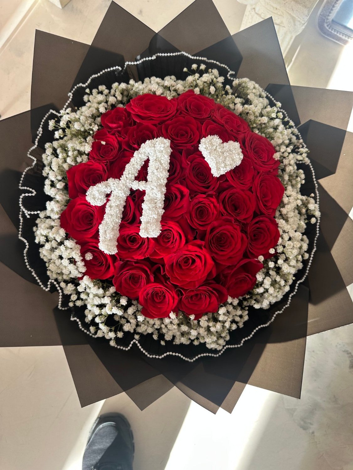Custom Initial 35 Red Rose Bouquet - 98 FLOWERS