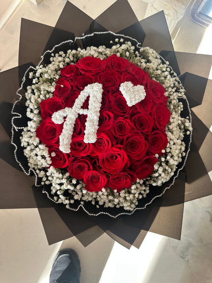 Custom Initial 35 Red Rose Bouquet - 98 FLOWERS