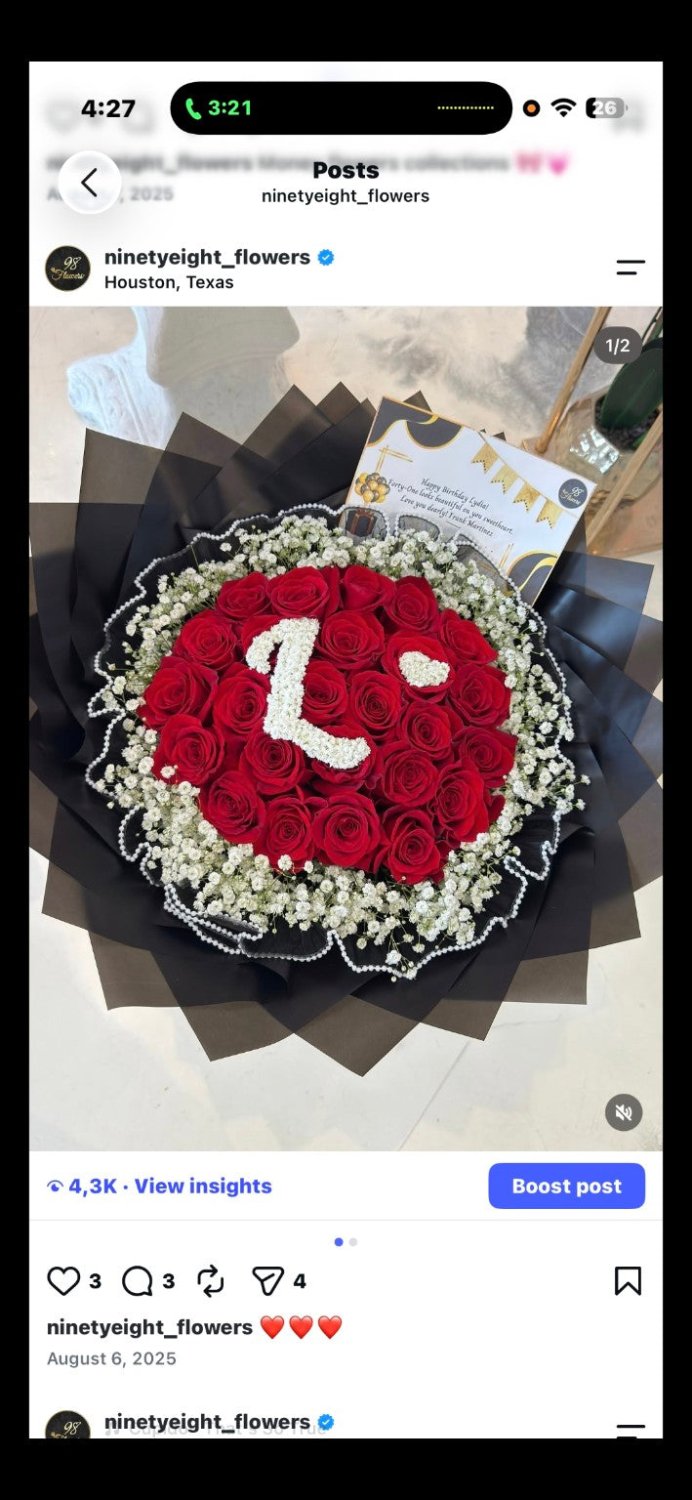 Custom Initial 35 Red Rose Bouquet - 98 FLOWERS