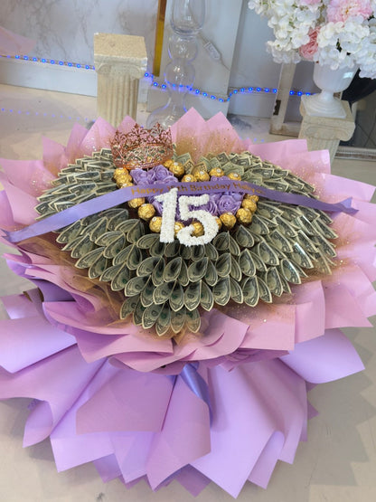 Custom Letter or Number 100-Bill Money Bouquet - 98 FLOWERS