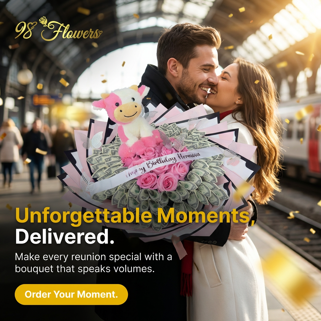 Money Flower Bouquet with Plush Cow image 3