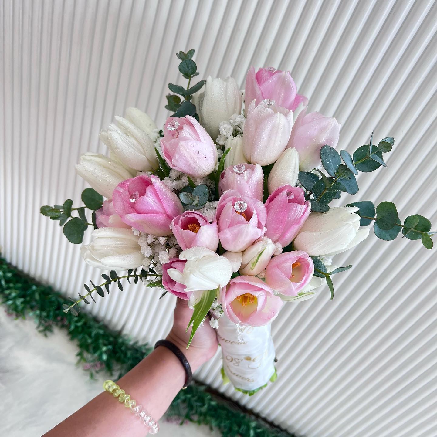 Pink White Tulip Bridal Bouquet image 0