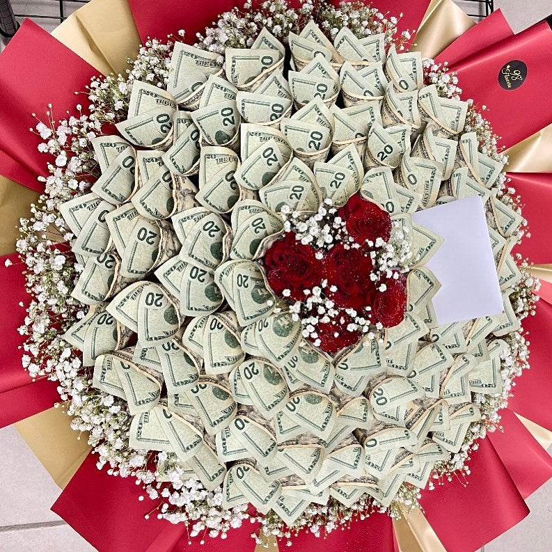 The Luxury Cash Money Bouquet - Medium Size ($50 Cash Inside), RED_GOLD PAPER image