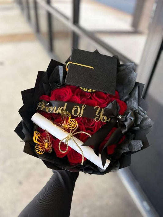 “Proud of You” Graduation Bouquet – 15 Red Roses image 0