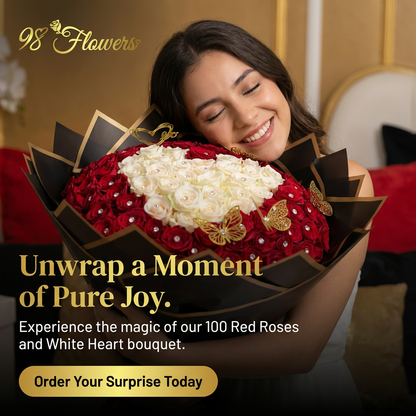 100 Premium Red Roses with White Rose Heart Centerpiece image 3