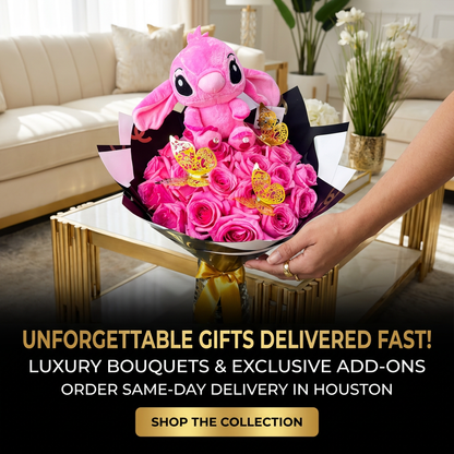 Hot Pink Roses with Stich & Golden Butterflies image 0