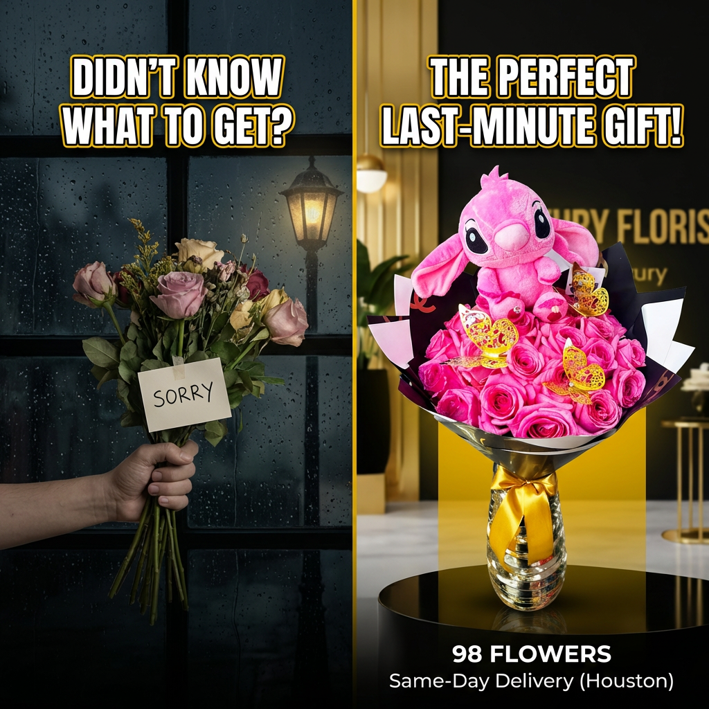 Hot Pink Roses with Stich & Golden Butterflies image 2