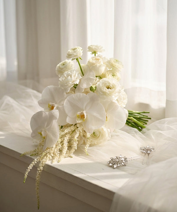 Ivory Orchid Ranunculus Bridal Bouquet image 0