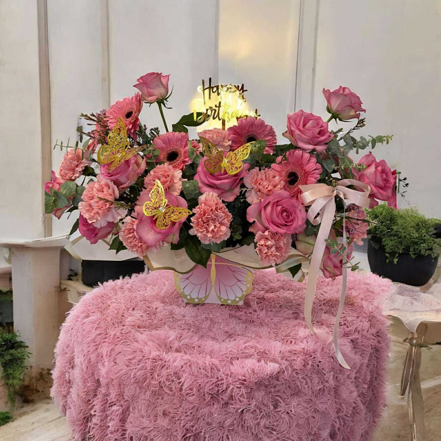 Butterfly Bloom – Pink Birthday Vase image 0