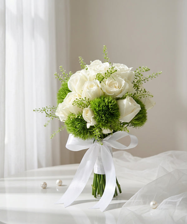 Ivory Rose Green Charm Bridal Bouquet image 0