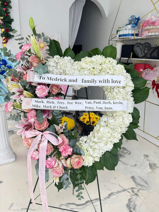 Elegant White & Blush Sympathy Heart Wreath - 98 FLOWERS