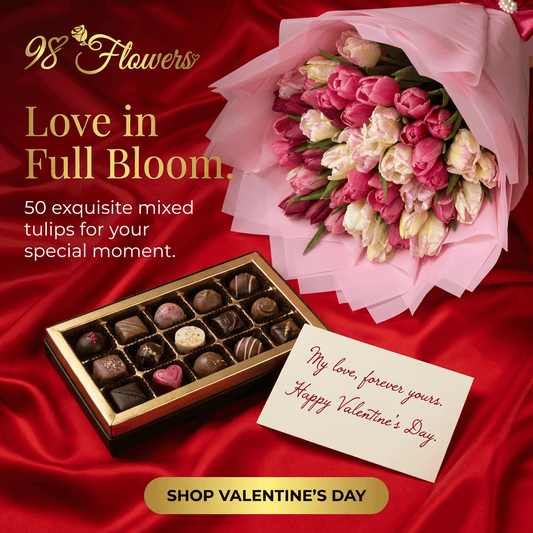 Exquisite Mixed Tulip Bouquet - 98 FLOWERS