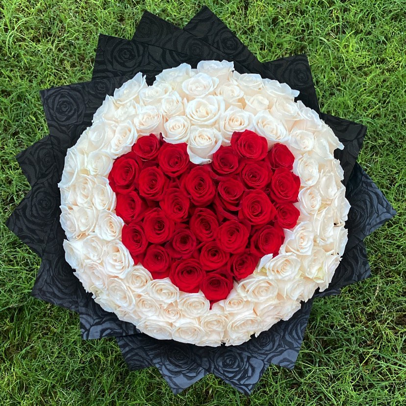 Crimson Embrace Heart Rose Arrangement - Big Size (50 Roses), STYLE 2 image