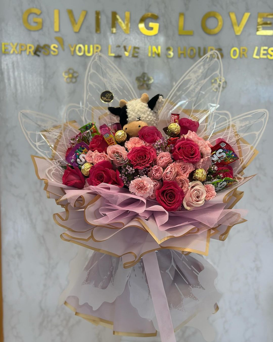 Sweet Surprise Candy & Rose Bouquet with Plush Toy image 0