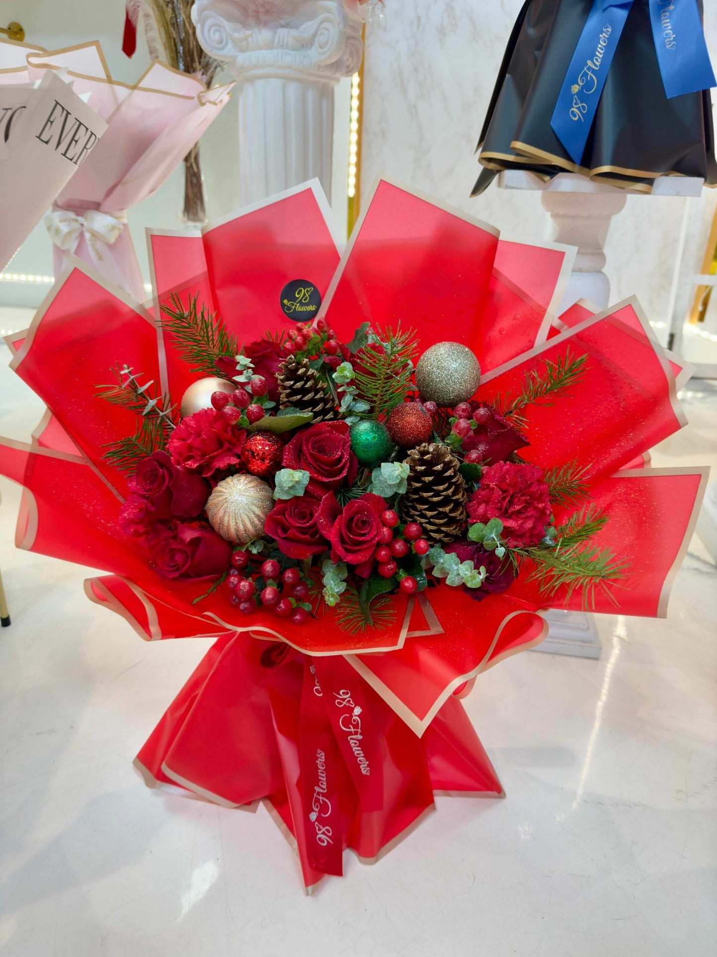 Crimson Festive Elegance Bouquet - Medium Size image