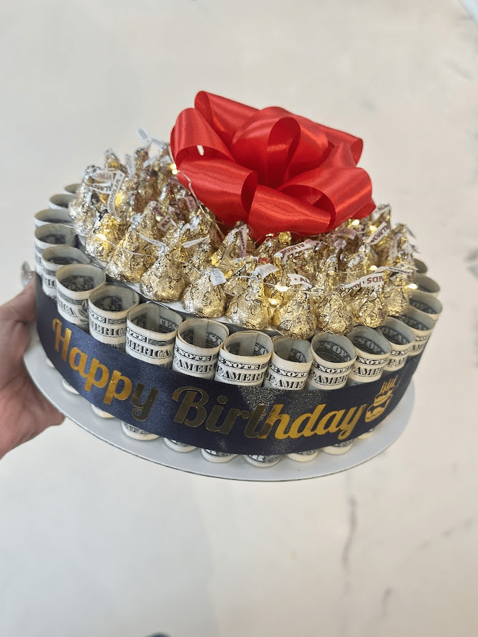 Golden Birthday Cash & Chocolate Cake – $30 Included - 98 FLOWERS