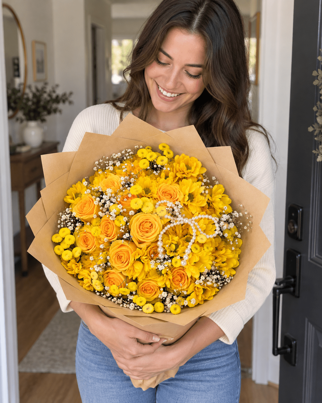 Golden Meadow – Yellow Rose & Mixed Flower Bouquet - 98 FLOWERS
