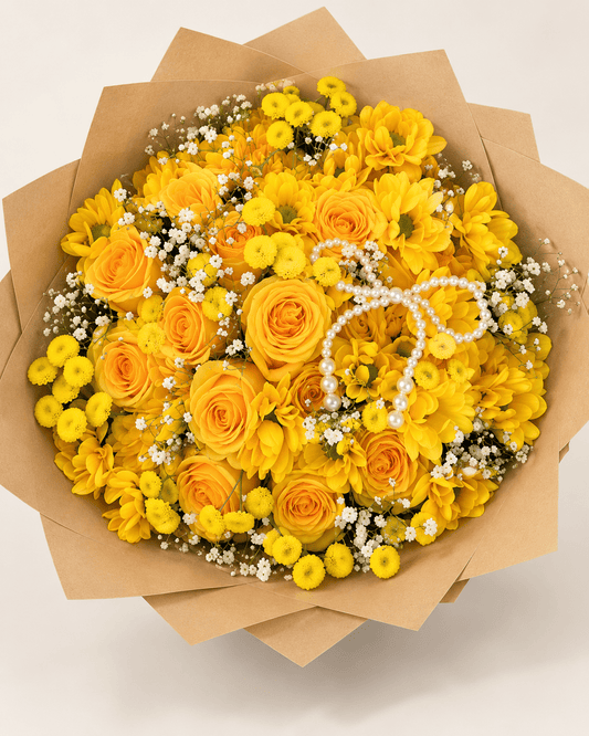 Golden Meadow – Yellow Rose & Mixed Flower Bouquet - 98 FLOWERS