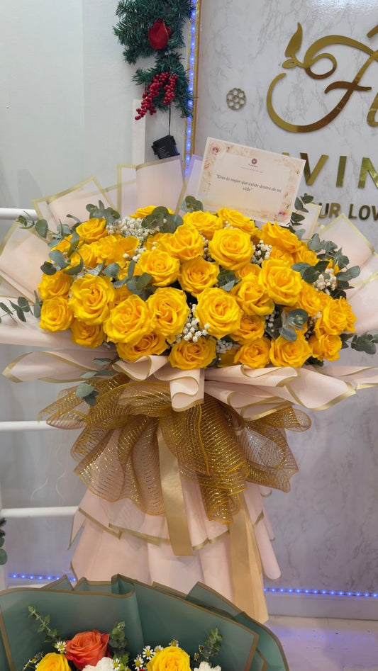 Golden Yellow Rose Bouquet - 98 FLOWERS