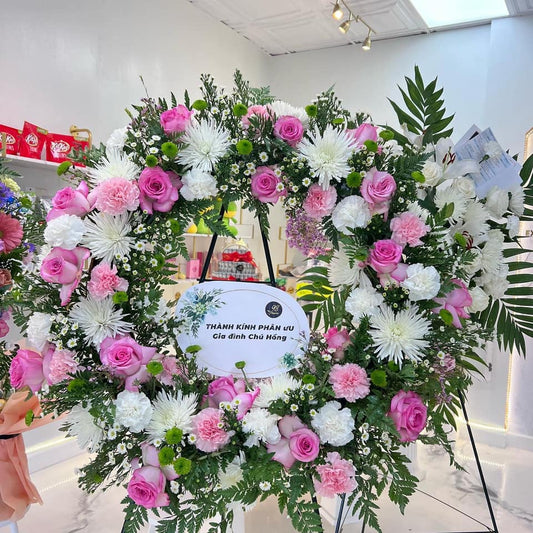 Graceful Pink Tribute Wreath - 98 FLOWERS