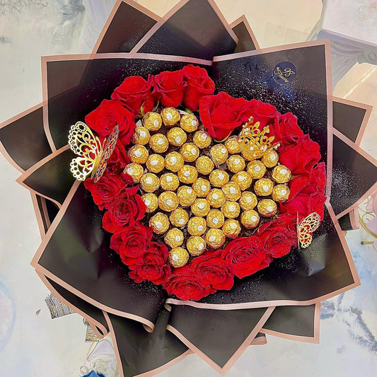 Heart Red Rose with Chocolate - 98 FLOWERS