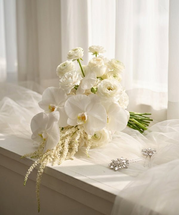 Ivory Orchid Ranunculus Bridal Bouquet - 98 FLOWERS