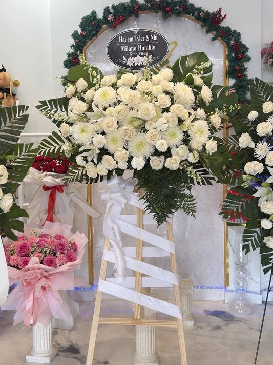 Ivory Rose & Orchid Grand Opening Flower Stand - 98 FLOWERS