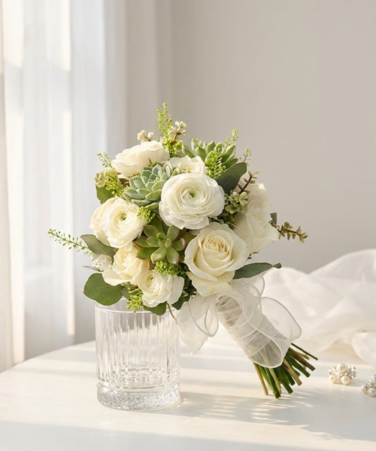 Ivory Succulent Bridal Bouquet - 98 FLOWERS