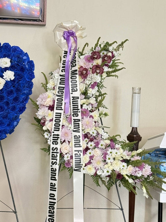 Lavender Crescent Orchid Memorial Standing Spray - 98 FLOWERS