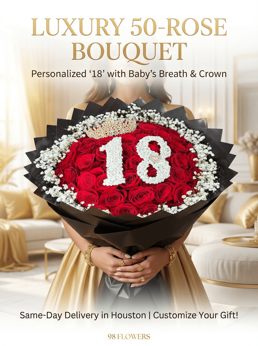 Milestone Birthday Rose Bouquet - 98 FLOWERS