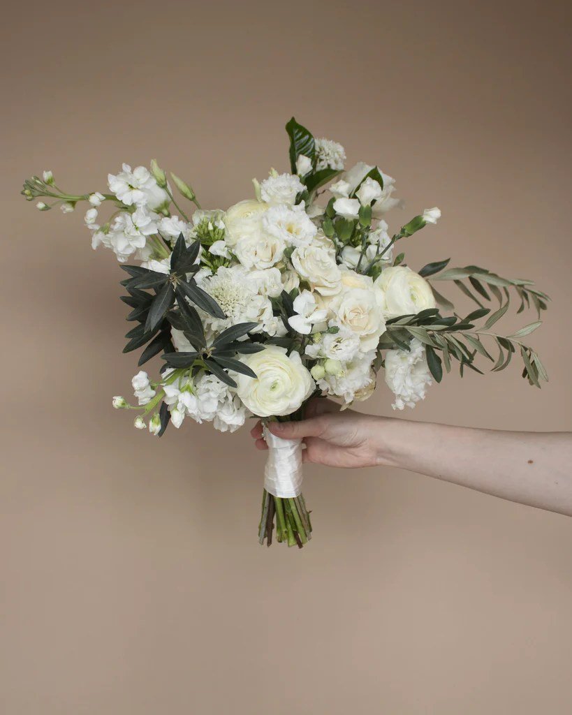 Modern Ivory Garden Bridal Bouquet - 98 FLOWERS