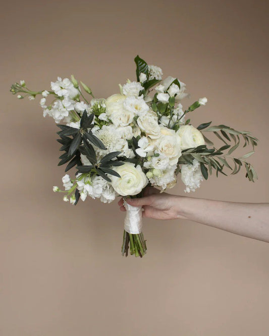 Modern Ivory Garden Bridal Bouquet - 98 FLOWERS