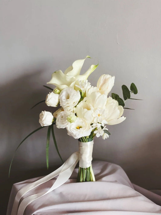 Modern White Calla Garden Wedding Bouquet - 98 FLOWERS