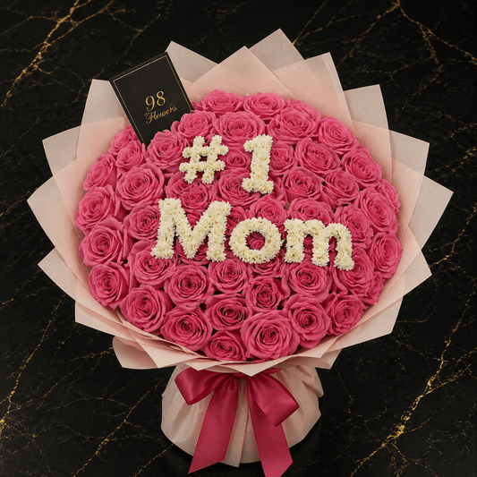 No. 1 Mom Jumbo Pink Rose Bouquet - 98 FLOWERS