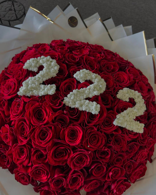 Numerical Elegance Red Rose Bouquet - 98 FLOWERS