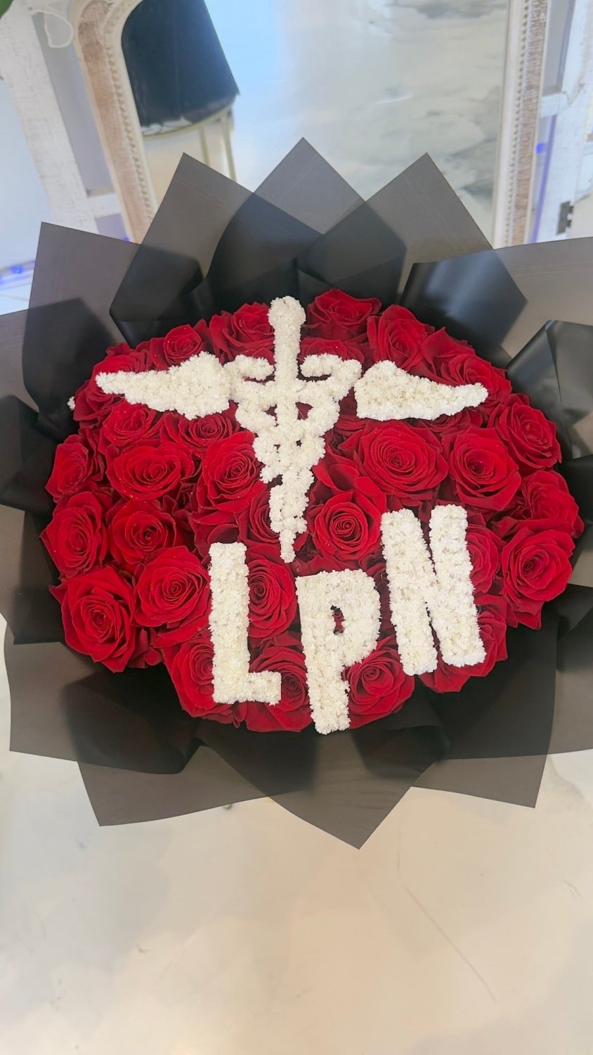 Nurse Graduation Red Rose Bouquet with Personalized Letters - 98 FLOWERS